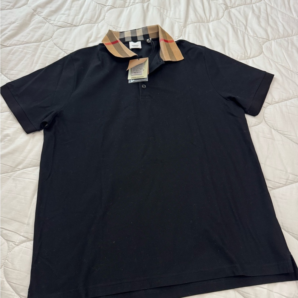 Men's Black Polo Shirt with Check Collar
